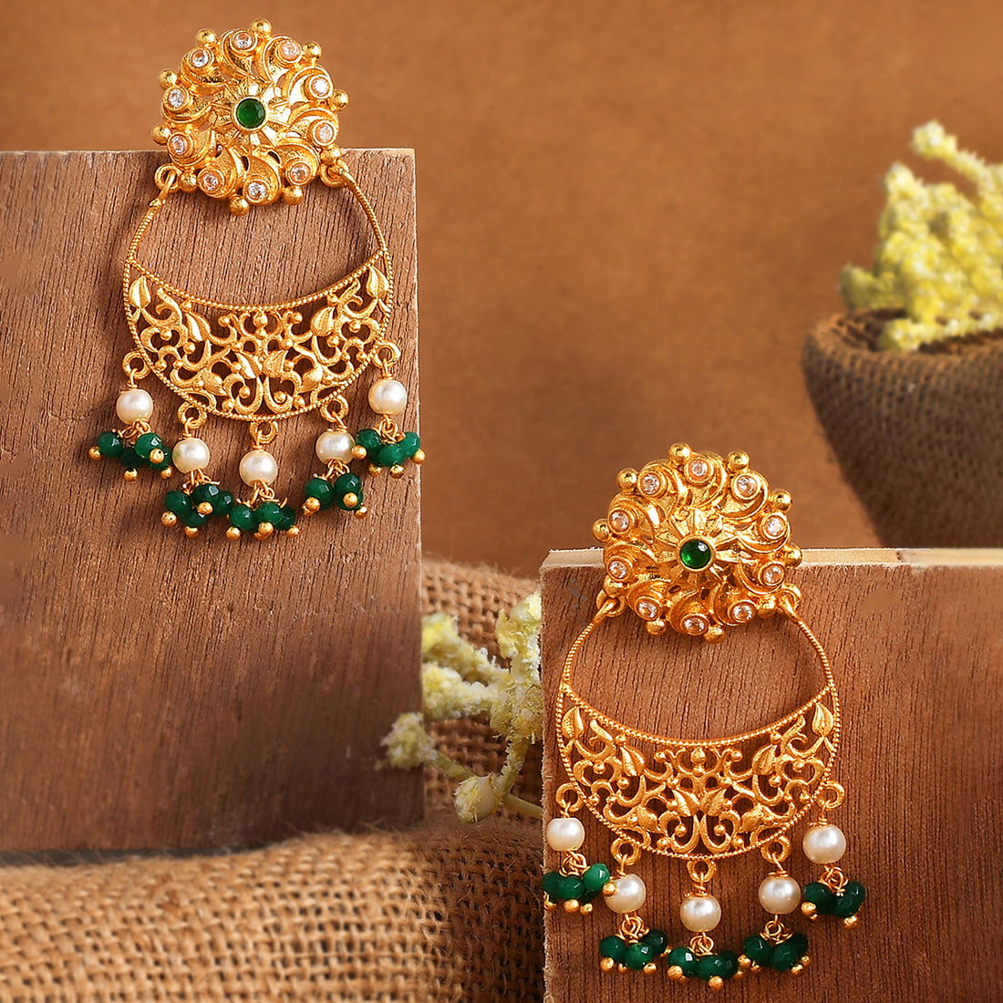 Gold Plated Quality Ruby Green Earrings freeshipping - Vijay & Sons